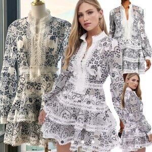 🆕 BRONX & BANCO 🧿 NWOT Santorini Long-Sleeve Tiered Burnout Dress, Sz S US 4